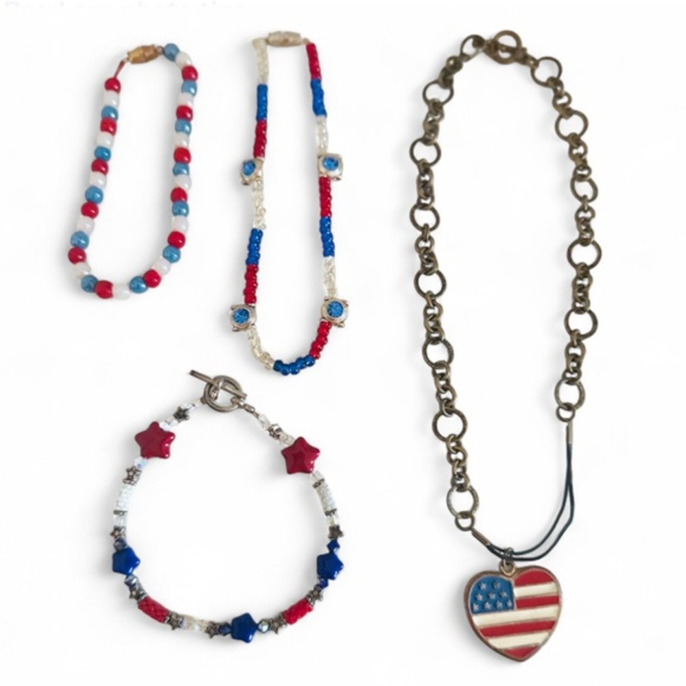 Vtg Patriotic 4th of July Themed Necklace, Anklet and Bracelets Jewelry Lot
